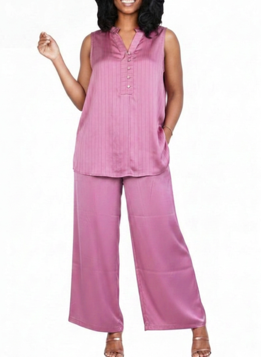 Pretty in Pink Two-Piece Co-ord Set — Dusty Rose & Gold Lurex Stripe