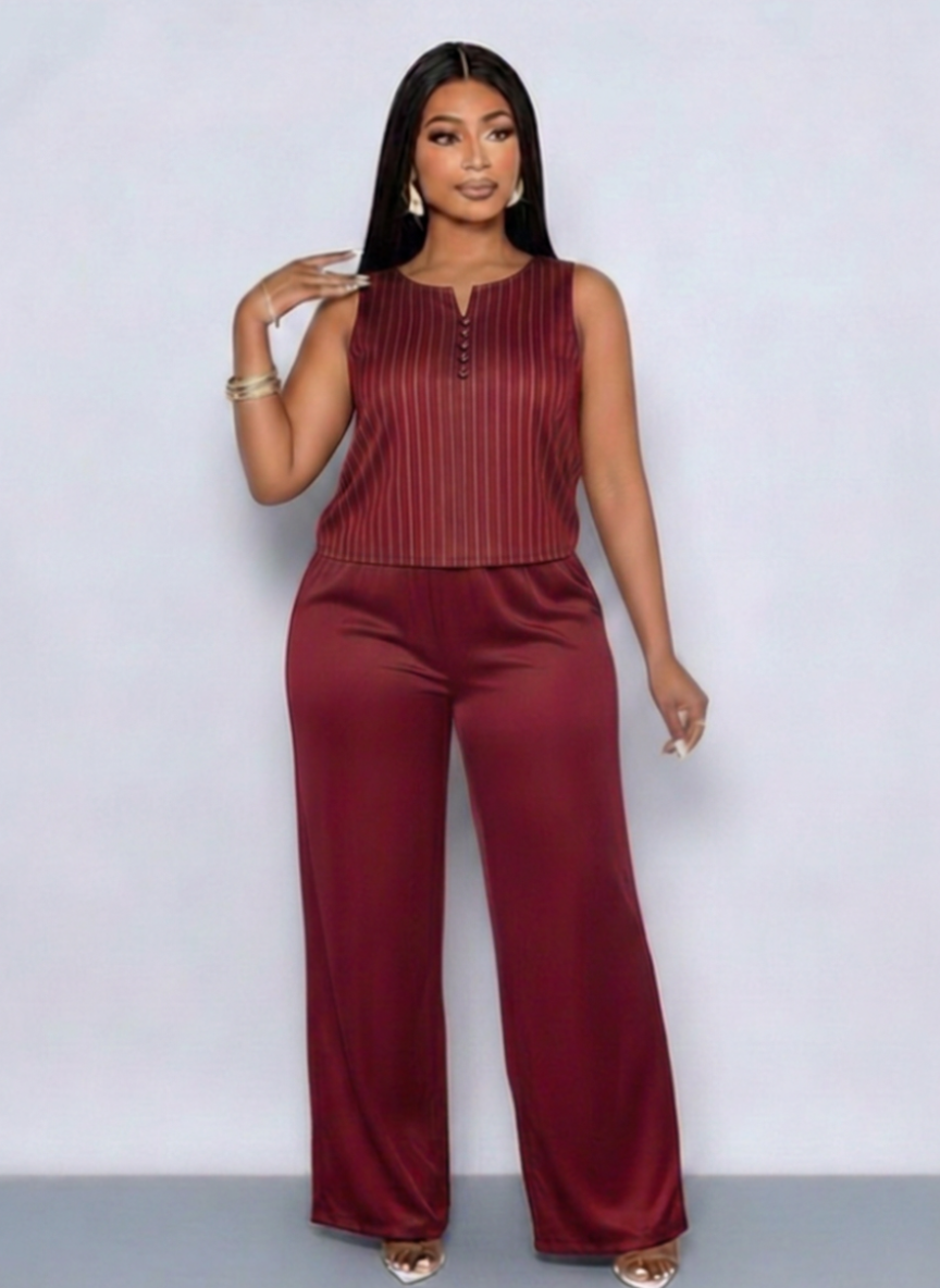 Royal Luxe Two-Piece Co-ord Set — Deep Burgundy & Gold Stripe