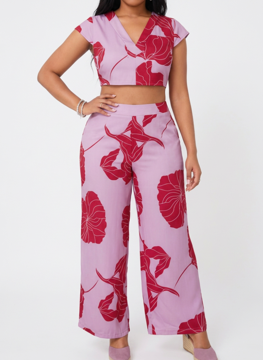Pink Passion Two-Piece Co-ord Set — Baby Pink & Hot Pink Bold Floral