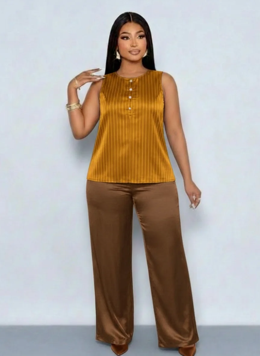 Golden Hour Two-Piece Co-ord Set — Mustard Gold & Camel Brown