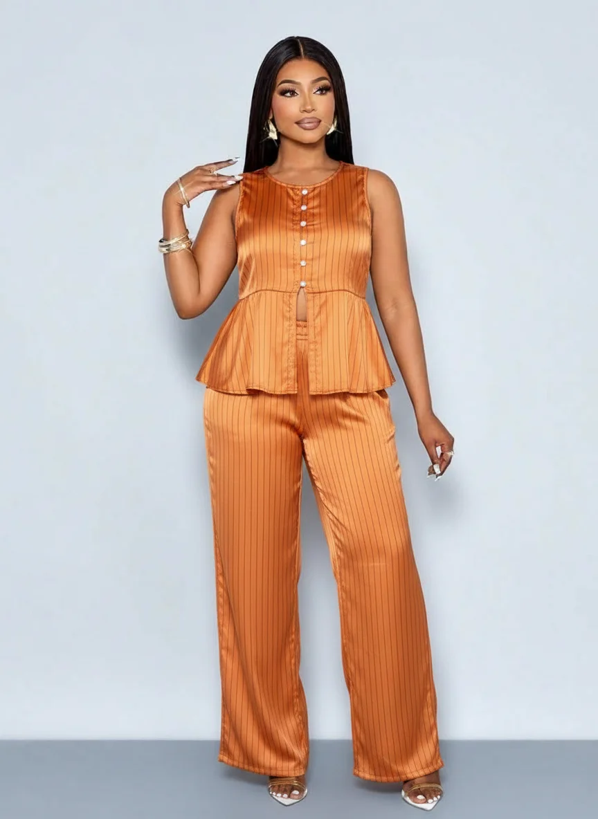 Sunset Glow Two-Piece Co-ord Set — Burnt Orange & Peach